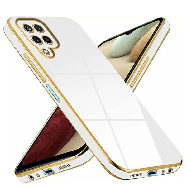Mr. Case 6D Chrome Back Cover Case for Samsung A12 | Samsung M12 | (Gold Plated Frame | Glossy Backside -White) - Free size