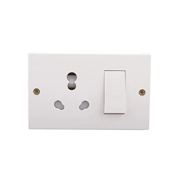 Anchor by Panasonic Polycarbonate 20 Amp Penta Combined 2-Hole Box with Switch (White) - Free Size