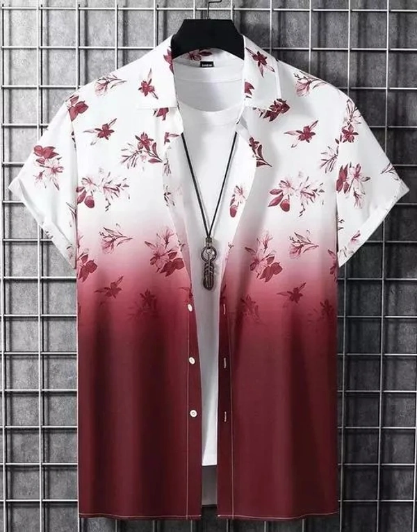 MEN SLIM FIT STRIPED PRINTED FLORAL CUT WAY COLLAR CASUAL LYCRA SHIRTS - M