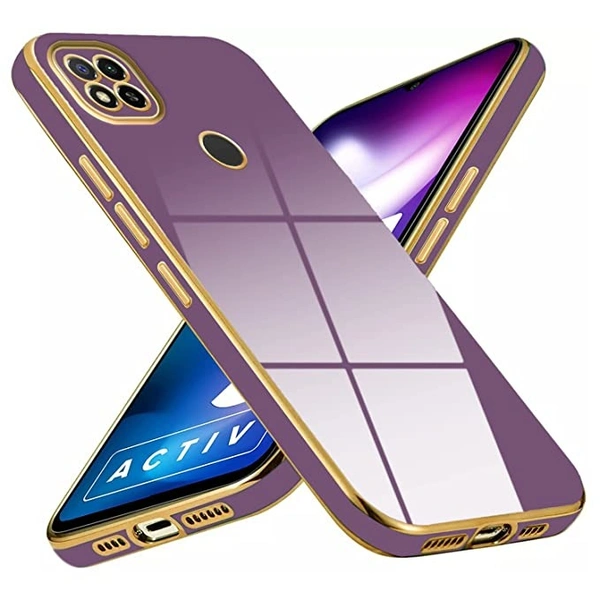 DR2S 6D Chrome Back Cover Case for Redmi 9 | Redmi 9 Activ | (Gold Plated Frame | Glossy Backside -Purple) - Free Size