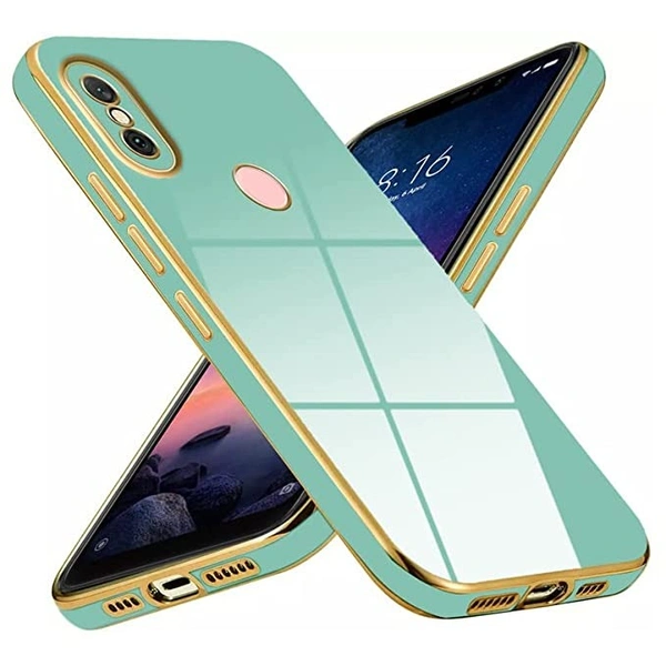 Mr. Case 6D Chrome Back Cover Case for Redmi Note 6 Pro | (Gold Plated Frame | Glossy Backside -Light Green) - Free Size