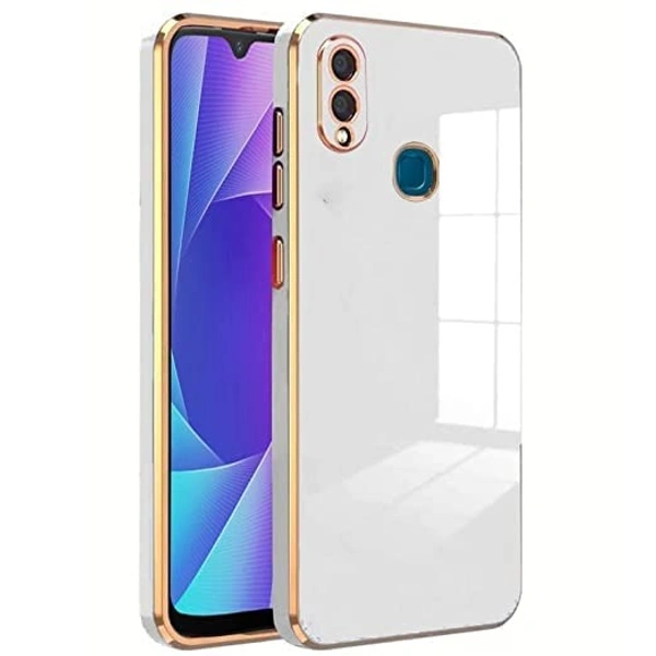 ALFA URBAN 6D Chrome Back Cover Case for Vivo Y95 / Vivo Y93 / Vivo Y91 (Gold Plated Frame | Glossy Backside Case) (White) - Free Size