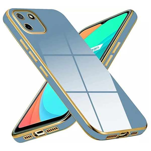 Mr. Case 6D Chrome Back Cover Case for Realme C11 | (Gold Plated Frame | Glossy Backside -Stone Blue) - Free Size