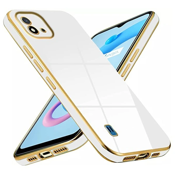 Mr. Case 6D Chrome Back Cover Case for Realme C20 | Realme C11 2021 | (Gold Plated Frame | Glossy Backside -White) - Free Size