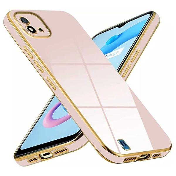 Mr. Case 6D Chrome Back Cover Case for Realme C20 | Realme C11 2021 | (Gold Plated Frame | Glossy Backside -Light Pink) - Free Size