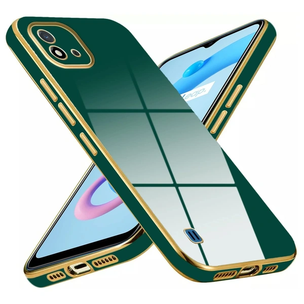 Mr. Case 6D Chrome Back Cover Case for Realme C20 | Realme C11 2021 | (Gold Plated Frame | Glossy Backside -Green) - Free Size