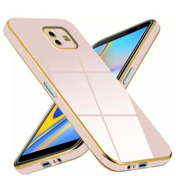 Mr Case 6D Chrome Back Cover Case For Samsung J6 Plus | ( Gold Plated Frame | Glossy Backside -Pink ) - Free Size