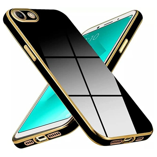 Mr. Case 6D Chrome Back Cover Case for Oppo A83 | (Gold Plated Frame | Glossy Backside -Black) - Free Size