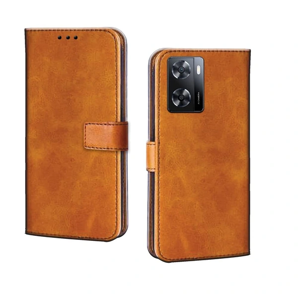  InkTree Oppo A57 4G Flip Case | with Card Pockets | Wallet Stand |Complete Protection Flip Cover for Oppo A57 4G-Mango Beige - Free Size