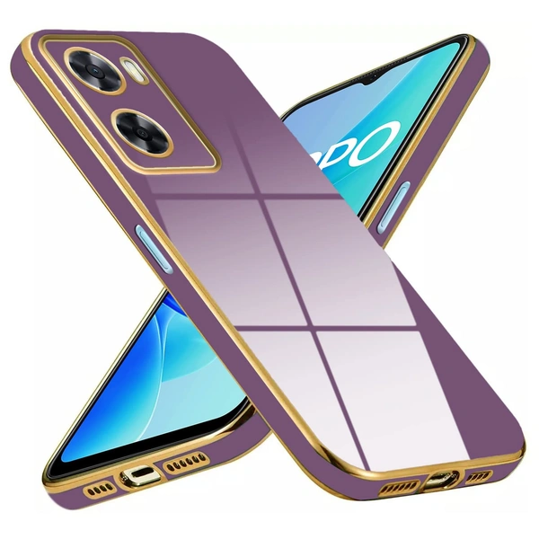 Mr. Case 6D Chrome Back Cover Case for Oppo A57 2022 | (Gold Plated Frame | Glossy Backside -Purple) - Free Size