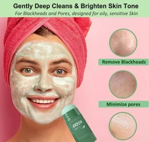 Green Tea Purifying Clay Stick Mask Oil Control Anti-Acne Eggplant Solid Fine,Portable Cleansing Mask Mud Apply Mask (40 g) - Free Size
