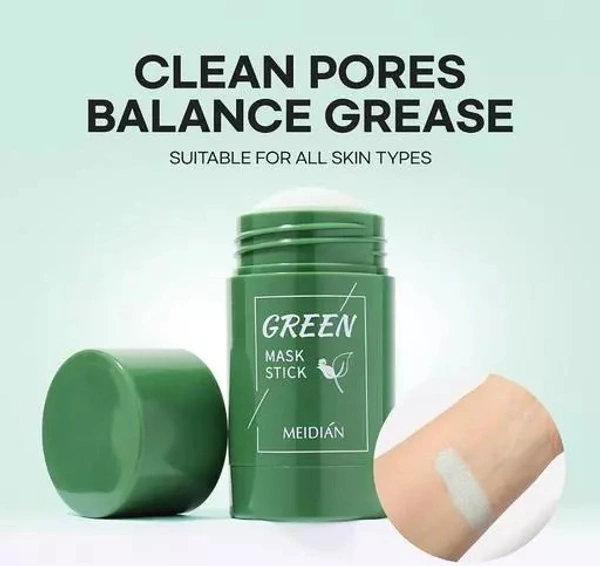 Green Tea Purifying Clay Stick Mask Oil Control Anti-Acne Eggplant Solid Fine,Portable Cleansing Mask Mud Apply Mask (40 g) - Free Size
