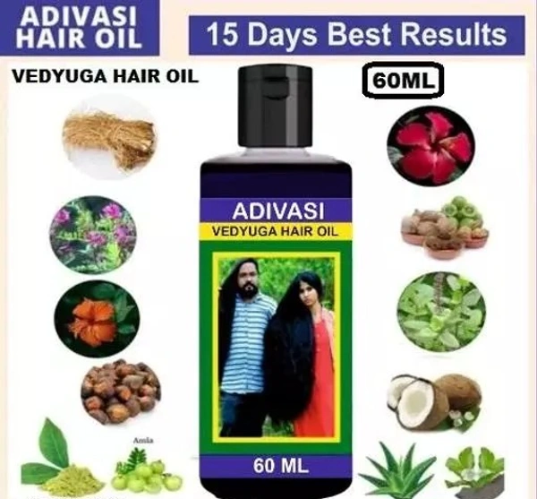 ADIVASI HAIR Oil All Type of Hair Problem Herbal Growth Hair Oil 60 ml Pack 1 VEDYUGA - 60ML