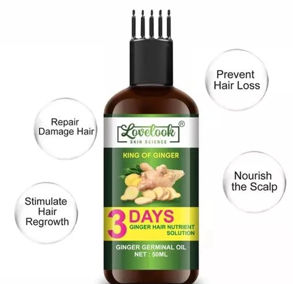 Lovelook Ginger Germinal 3 DAYS Ginger Hair Nutrient Solution Hebal Oil Hair Oil for Women and Men for Shiny Hair Long - Dandruff Control - Hair Loss Control - Long Hair - Hair Regrowth Hair Oil ( 100% Ayurvedic) (50 ml) Pack 1