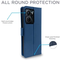 SamarVivo Y16 Flip Case Leather Finish | Inside TPU with Card Pockets | Wallet Stand and Shock Proof | Magnetic Closing | Complete Protection Flip Cover (Blue) - Free Size