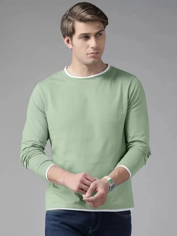 Men Solid Round Neck Light Green T-Shirt - M