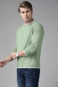 Men Solid Round Neck Light Green T-Shirt - M