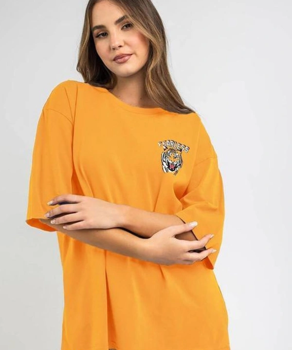 Yellow Round Neck Baggy Back Print T-shirt - L