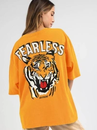 Yellow Round Neck Baggy Back Print T-shirt - L