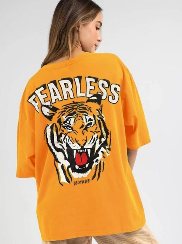 Yellow Round Neck Baggy Back Print T-shirt - L