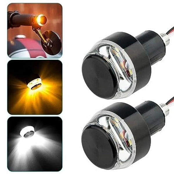  AUTOFASTERS Universal Handle Bar End Dual Led DRL/Turn Signal Blinker Indicator Light for Motorcycle/Bikes and Scooter (White and Yellow)