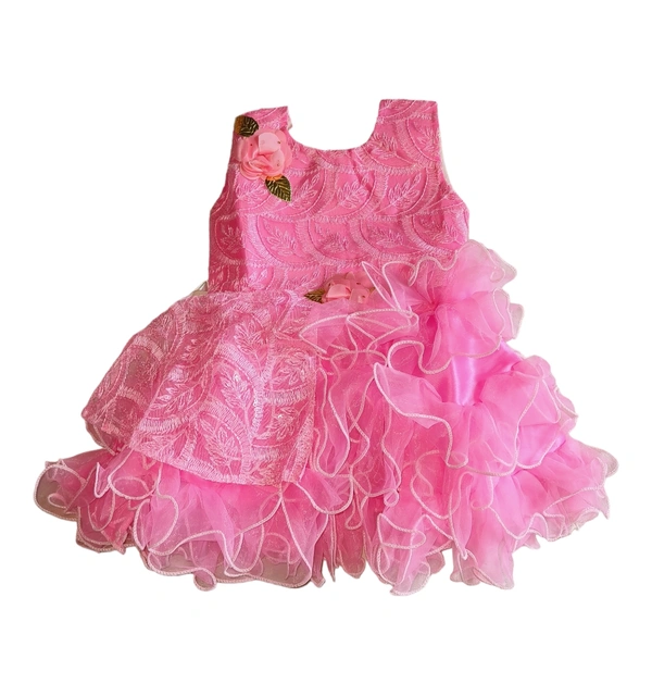 Kids Frocks Girls  - 1 To 2 Year, Pink Lace