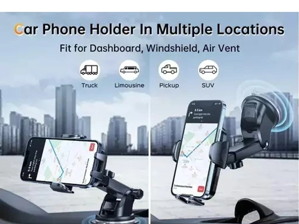 Car Mobile Holder for Dashboard, Windshield, Anti-slip, Clip (HQ) - Free Size
