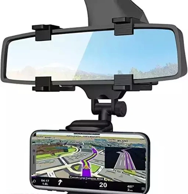GIRIK 2022 Rearview Mirror Phone Holder for Car, Multifunctional Rearview Mirror Phone Holder, Universal 360° Car Rearview Mirror Mount Stand Holder, GPS Holder Car Phone Stand for All Mobile Phones Car Mobile Holders - Free Size