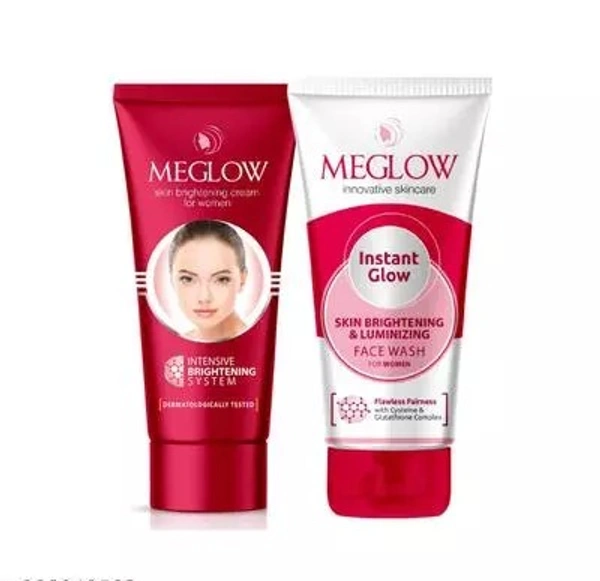 Meglow Skin Care Combo Pack of 2 - Meglow Women Skin Brightening Cream(50g) + Women Instant Glow Facewash(70g)