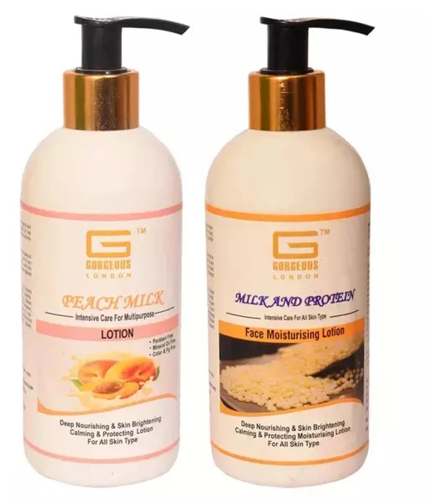Gorgeous London Peach Milk & Milk Protein Face Moisturising Lotion Combo (Pack of 2) Each 300ml Skin Care Combo