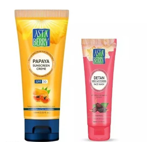 Astaberry Spf 30 Papaya Sunscreen Creme 100ml + Skin Whitening face wash 60ml