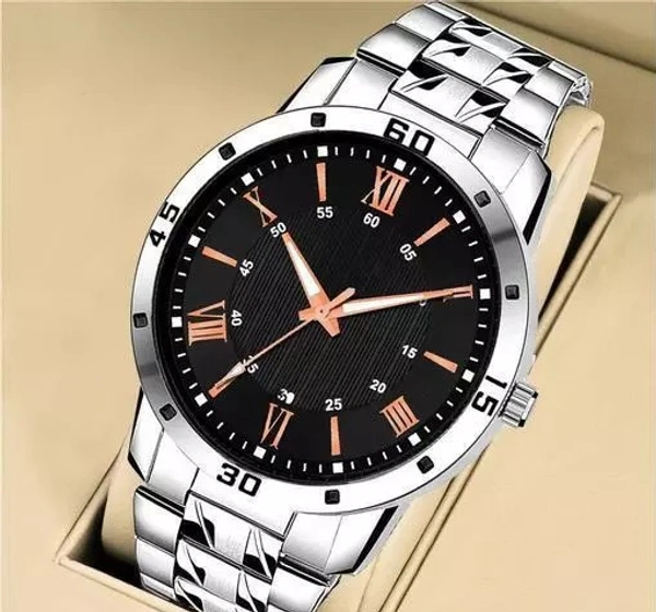 Classy Men Boys Trading Causal Black Dial Sliver Stainless Steel Analog Watch