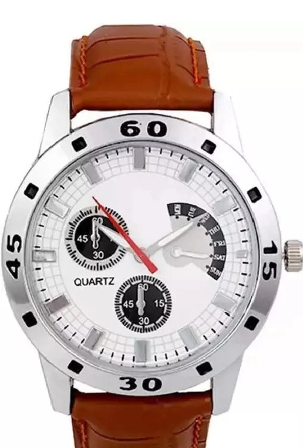 White Leather Analogue Watch For Men Boys
