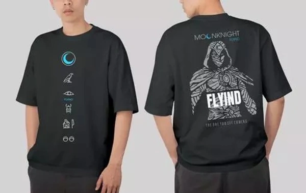 FLYIND Oversized round neck loose fitting black moon knight tshirt - M