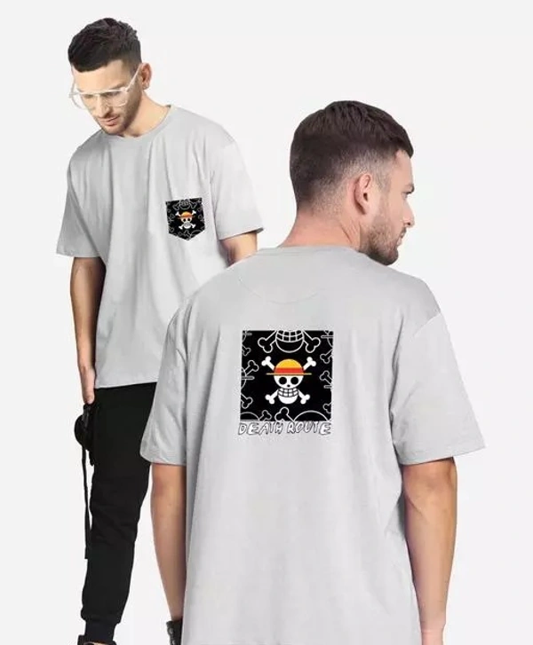 Oversized t-shirt for Men Boxy Fit Grey Printed Round Neck Pure Cotton T-shirt Comfy Latest - XL