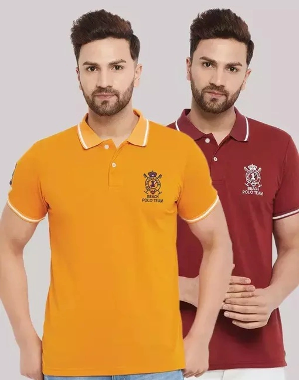 The Million Club Men's Pack of 2 Mustard Half Sleeves Solid Polo NeckT-shirt - S