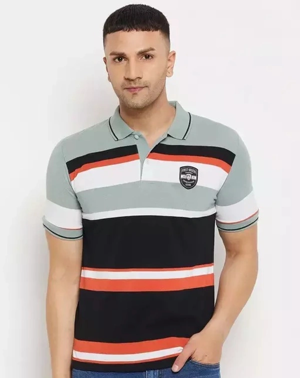 First Krush Men's Cotton Pista Embroidery Half Sleeve Polo Neck T-shirt - S