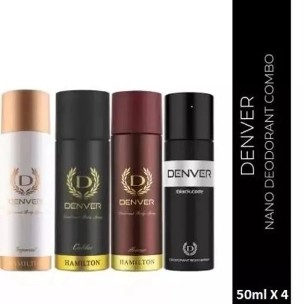 Denver Body Spray Perfume Black Code,Caliber,Honour & Imperial Nano Deo Long Lasting Set of 4 Deodorant Spray - For Men (50ml X 4 ) - Free Size