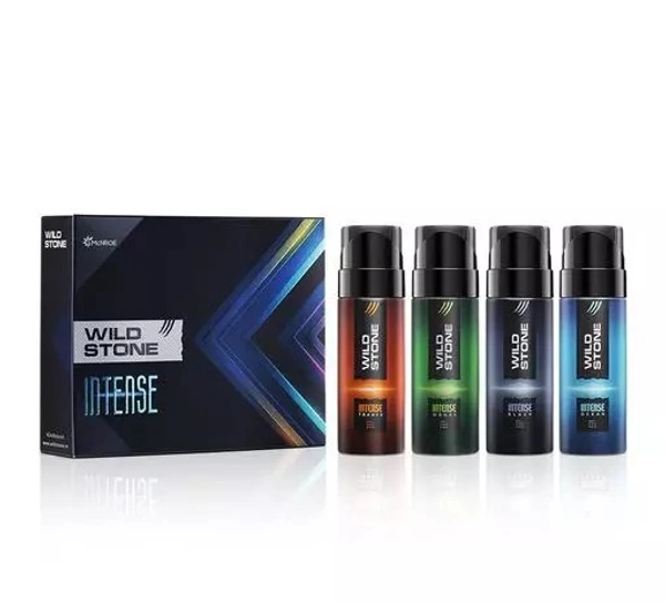 Wild Stone Intense No Gas Deodorant Travel Pack Gift Set for Men with Black, Ocean, Trance and Woods Mini Deodorants for Men, Pack of 4 (40ml each)|Gift for Men| - Free Size