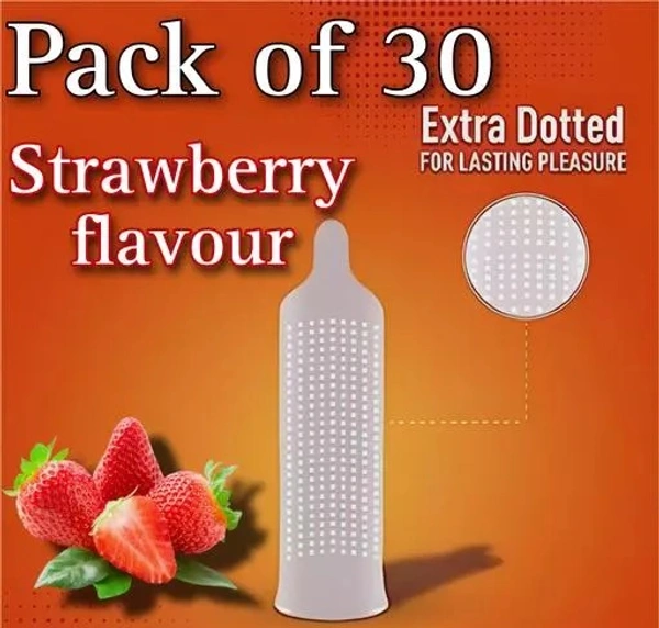 Condam High Quality For Men Strawberry Flavour Full Dotted (Pack Of 30) (Secreet Dehivery Full Dotted