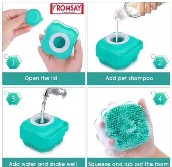 ROMSAY Anti-Tick & Flea Neem shampoo With Pet Bathing, Shampoo Dispenser, Gentle Body Scrub, Massage, Deep Cleaning Brush Pack Of 1