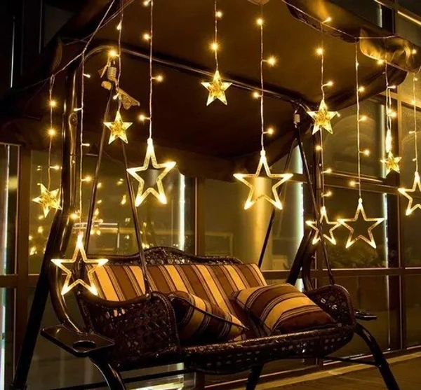 Samar 12 Stars 108 Led Curtain String Lights Window Curtain Lights with 8 Flashing Modes of Decoration for Diwali, Christmas, Wedding, Party, Home, Patio Lawn (Star Warm White) - Free Size