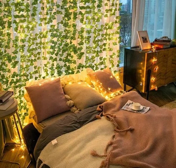Samar BM Ecom BM Ecom 7Feet Money Plant Home Décor String Lights | Battery Operated Waterproof Copper Lights | Vine Garland Hanging for Wall, Bedroom, Window, Wedding, Festival, Party (30 LED, Warm White) - 7Feet