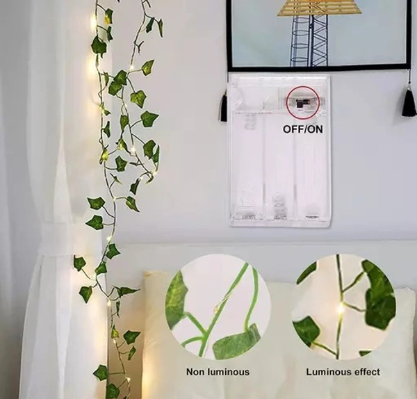 Samar BM Ecom BM Ecom 7Feet Money Plant Home Décor String Lights | Battery Operated Waterproof Copper Lights | Vine Garland Hanging for Wall, Bedroom, Window, Wedding, Festival, Party (30 LED, Warm White) - 7Feet