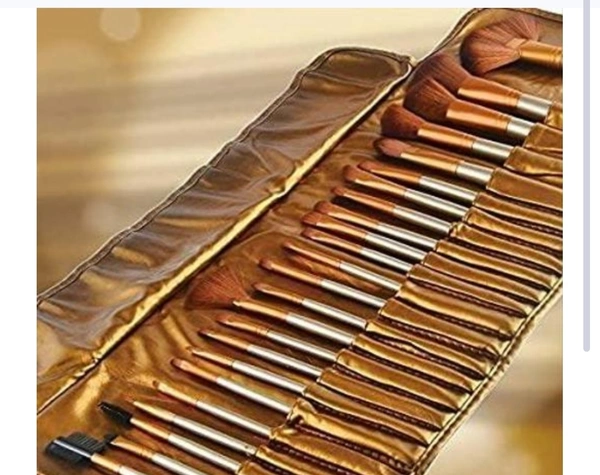 Bristle Makeup Brush Set With Pouch Case-gold,Beige,24 - Free Size