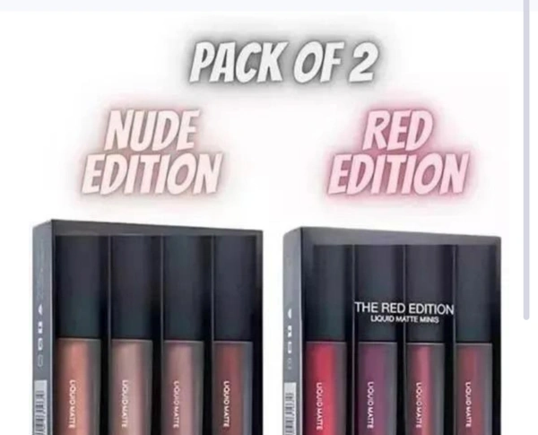 GMG Liquid Matte Minis Lipstick Nude Edition And Red Edition(Pack Of 8) - Free Size