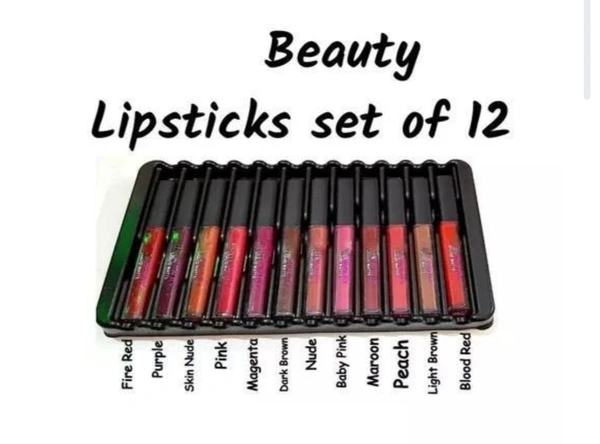 GMG Beauty,Combo Of Different Color/Matte Liquid/Lipstick Pack Of 12 - Free Size