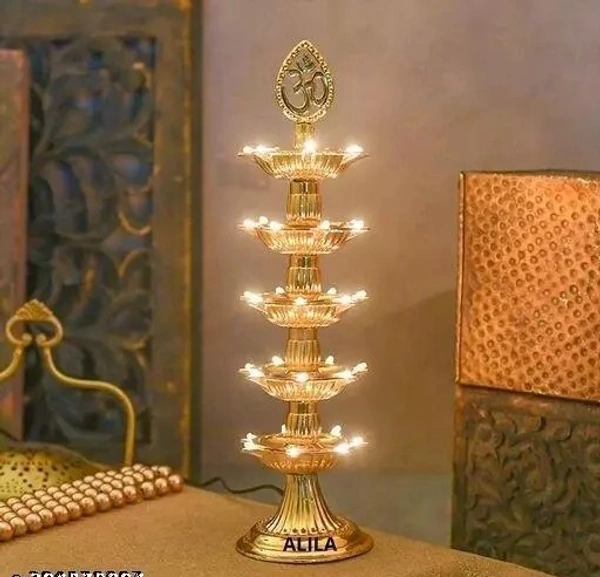 5 Layer Electric Diya Deepak Light Pooja Diya LED Light Mandir Diya for Home Temple Decor Electric Diya Plastic ( Pack of 2 ) Table Diya ( Height : 14 inch ) - Free Size