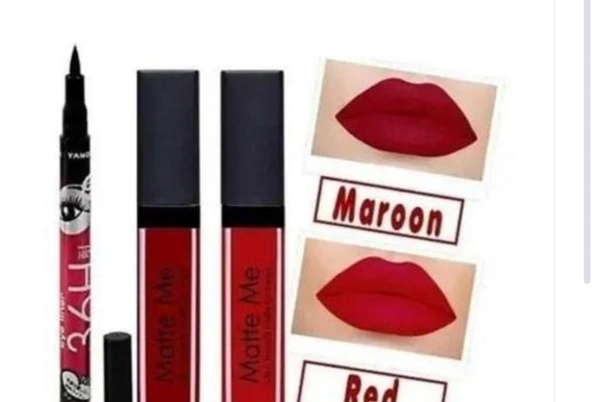 Maroon And Red Matte Me Lipstick With free 36h Eyeliner  - Free Size
