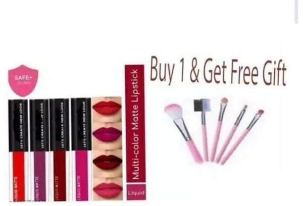 Red Edition Long Wearing & Transfer Resistant Long-lasting Liquid 4 In &With Get Free Gift 5in 1 Makeup Brush  - Free Size